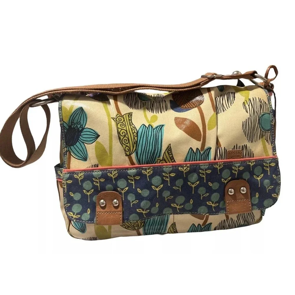 FOSSIL Key-per Coated Canvas Floral Multi-Color Travel/diaper/Laptop Bag